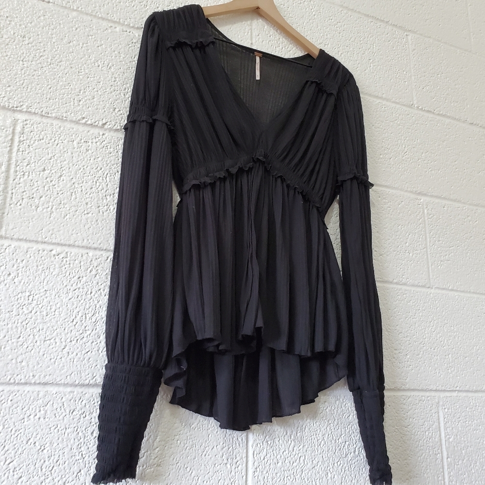 Free People Sheer Black Long Sleeve